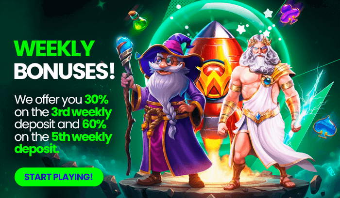 Receive 30% and 60% Bonus on your 3rd and 5th deposits of the week respectively.